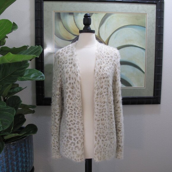 CYNTHIA ROWLEY Cream Eyelash Leopard Cardigan - Picture 1 of 8